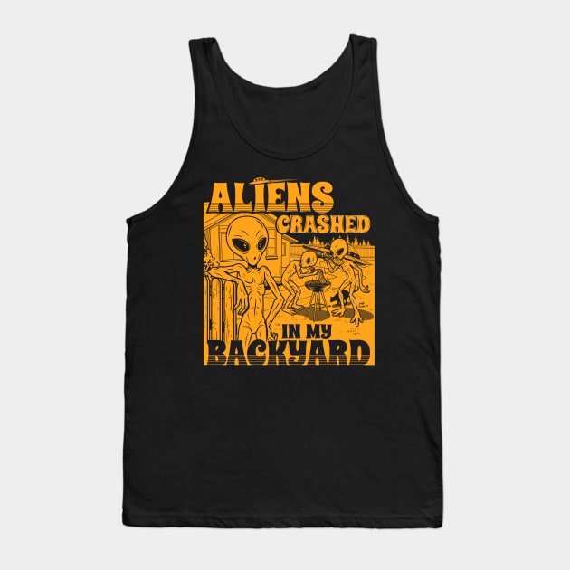 Aliens Crashed In My Backyard Funny Alien E.T. Retro Meme Tank Top by BoggsNicolas